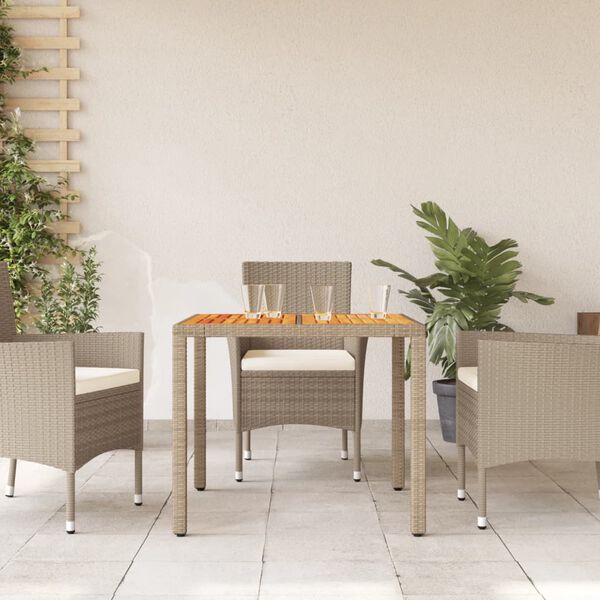 vidaXL Garden Table Beige 90x90x75 cm Poly Rattan Acacia Wood