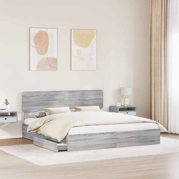 vidaXL Storage Bed Grey Sonoma 200 x 200 cm Engineered Wood
