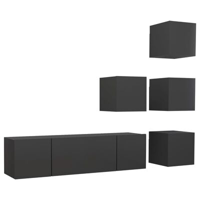 vidaXL 6 Piece TV Cabinet Set Grey Engineered Wood