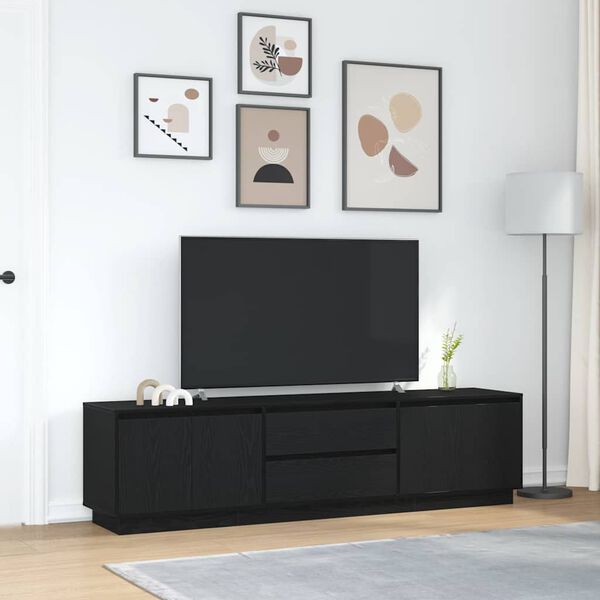 vidaXL TV Cabinet with LED Lights Black Oak 193.5x41x50 cm
