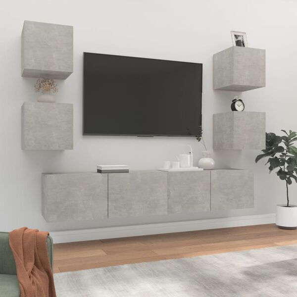 vidaXL 6 Piece TV Cabinet Set Concrete Grey Engineered Wood