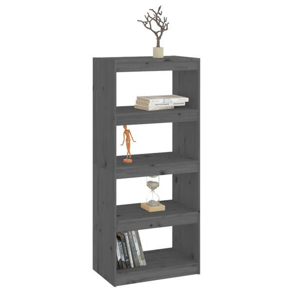 vidaXL Book Cabinet/Room Divider Grey 60x30x135.5 cm Solid Wood Pine