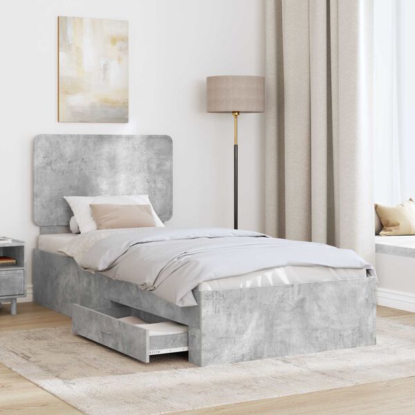 vidaXL Bed Frame with Drawer Concrete Grey 90 x 190 cm Engineered Wood
