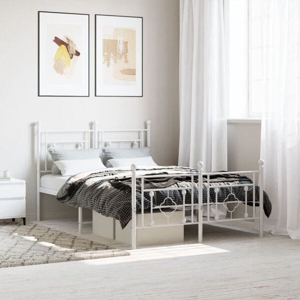 vidaXL Metal Bed Frame without Mattress with Footboard White 120x190cm