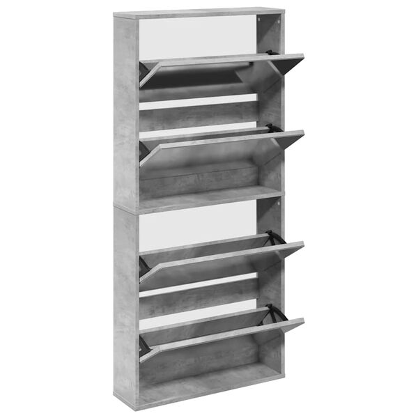 vidaXL Shoe Cabinet with Mirror 4-Layer Concrete Grey 63x17x134 cm