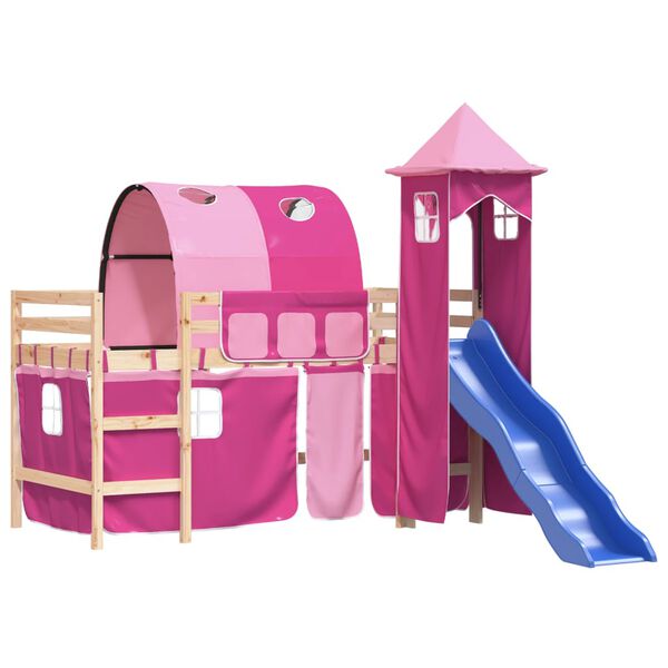 vidaXL Kids' Loft Bed with Tower without Mattress Pink 80x200 cm