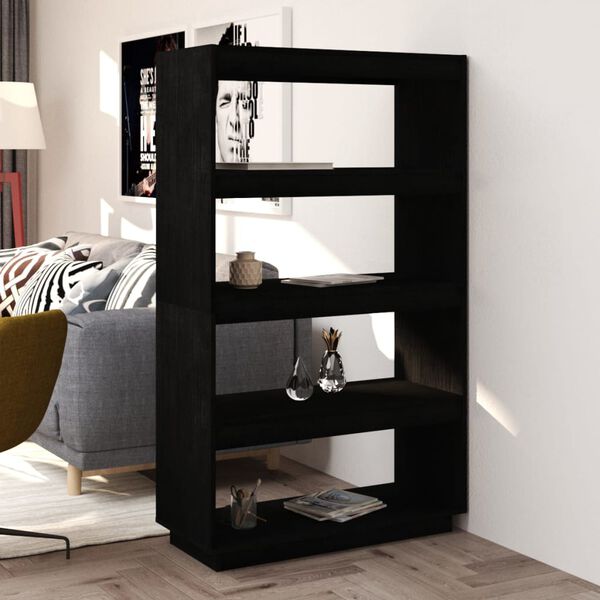 vidaXL Book Cabinet/Room Divider Black 80x35x135 cm Solid Pinewood