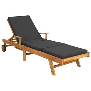 vidaXL Sun Lounger with Cushion Solid Teak Wood Brown and Dark Grey