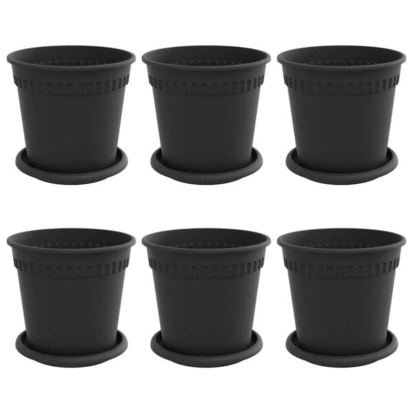 vidaXL Plant Pots 6 pcs Black &Oslash; 17 x 14 cm Plastic