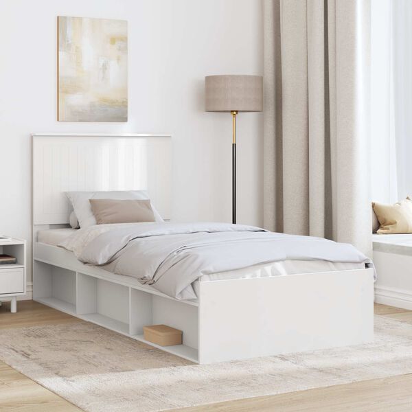 vidaXL Bed Frame with Headboard White 90 x 200 cm Solid Pine Wood