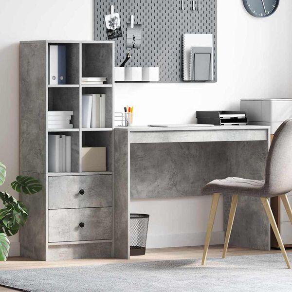 vidaXL Desk with Drawer 2 pcs Concrete Grey