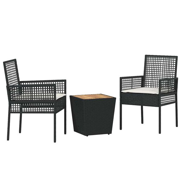 vidaXL Garden Bistro Set 3 pcs Black Poly rattan