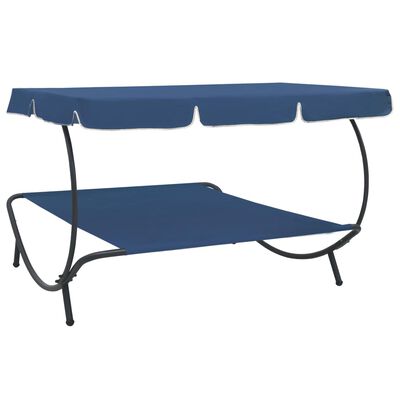 vidaXL Outdoor Lounge Bed with Canopy Blue