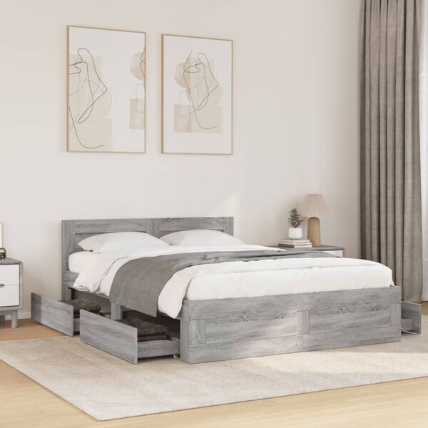 vidaXL Bed Frame with Headboard without Mattress Grey Sonoma 120x190 cm Small Double
