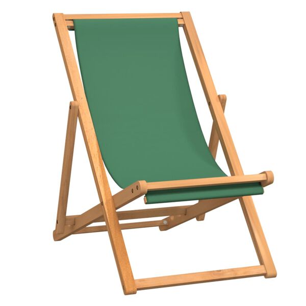 vidaXL Folding Beach Chair Solid Teak Wood Green