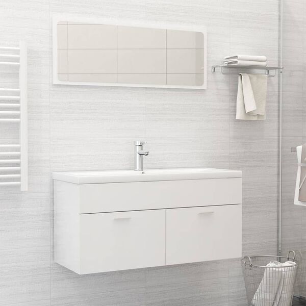 vidaXL Bathroom Furniture Set High Gloss White Engineered Wood