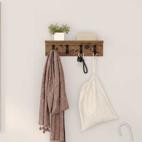 vidaXL Wall-Mounted Coat Rack Old Wood 40 x 10.5 x 10.5 cm