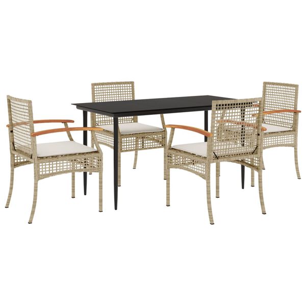 vidaXL 5 Piece Garden Dining Set with Cushions Beige Poly Rattan