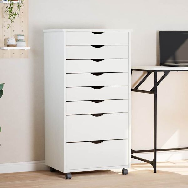 vidaXL Rolling Cabinet with Drawers MOSS White Solid Wood Pine