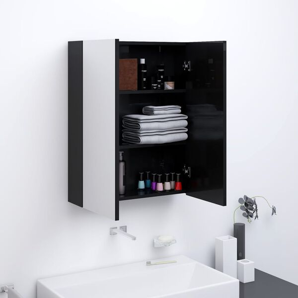 vidaXL Bathroom Mirror Cabinet 60x15x75 cm MDF Shining Black