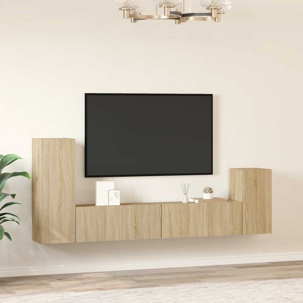 vidaXL 4 Piece TV Cabinet Set Sonoma Oak Engineered Wood