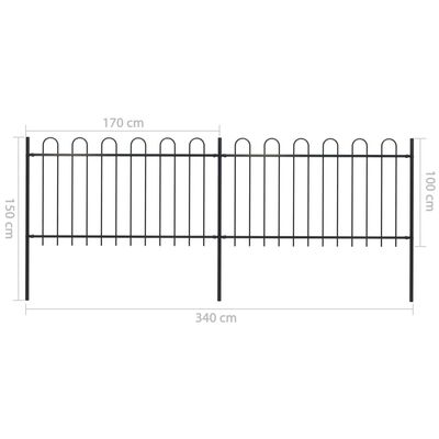 vidaXL Garden Fence with Hoop Top Steel 3.4x1 m Black