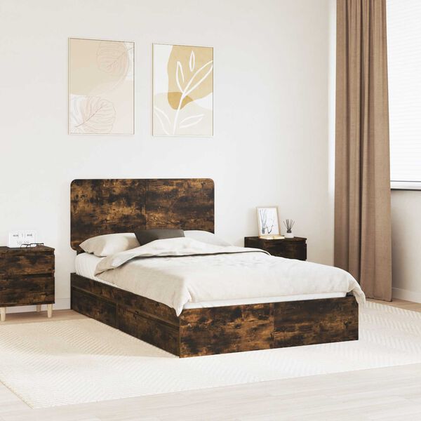 vidaXL Storage Bed with Drawer Smoked Oak 135 x 190 cm Engineered Wood