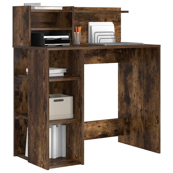 vidaXL Desk with Shelf Smoked Oak 90 x 48 x 101.5 cm Engineered Wood