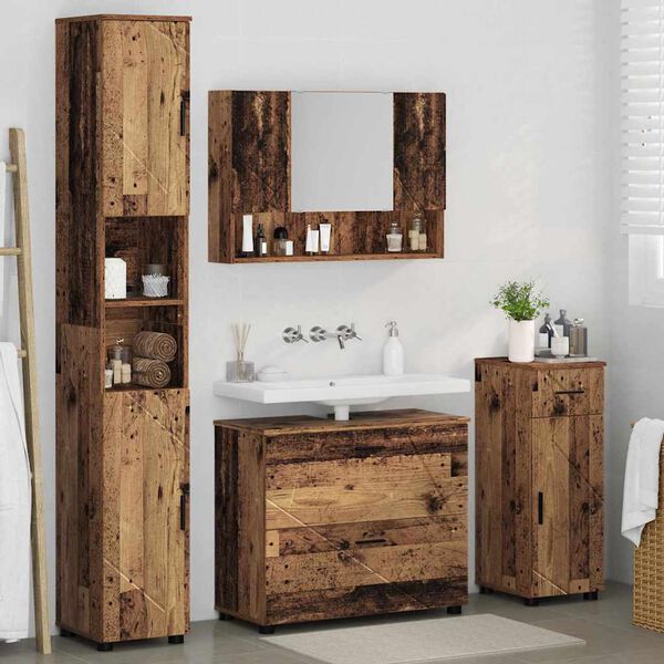vidaXL Bathroom Furniture Set 4 pcs Old Wood Engineered Wood and Metal