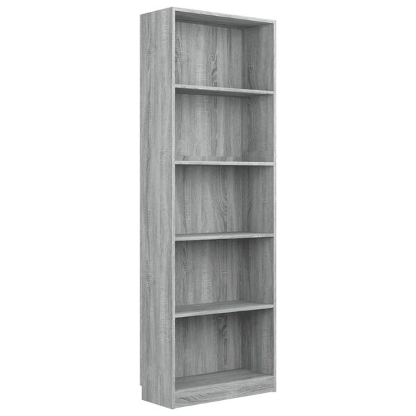 vidaXL 5-Tier Book Cabinet Grey Sonoma 60x24x175 cm Engineered Wood