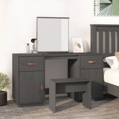 vidaXL Dressing Table Set with a Mirror Grey Solid Wood Pine