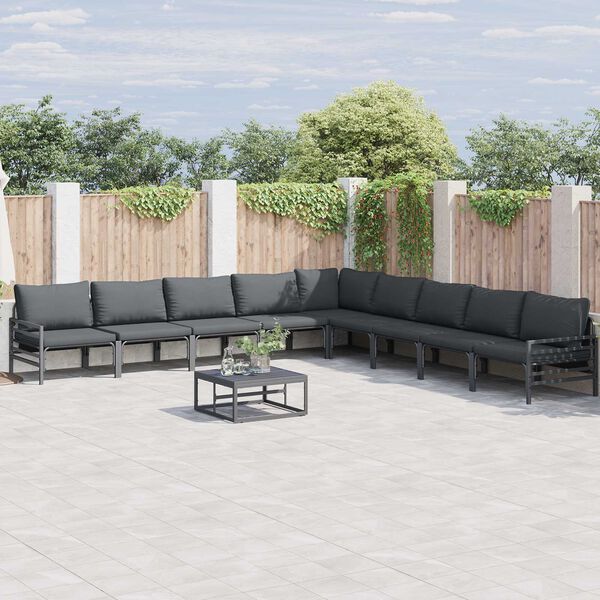 vidaXL Garden Sofa Set with Cushion 10 pcs Black Steel