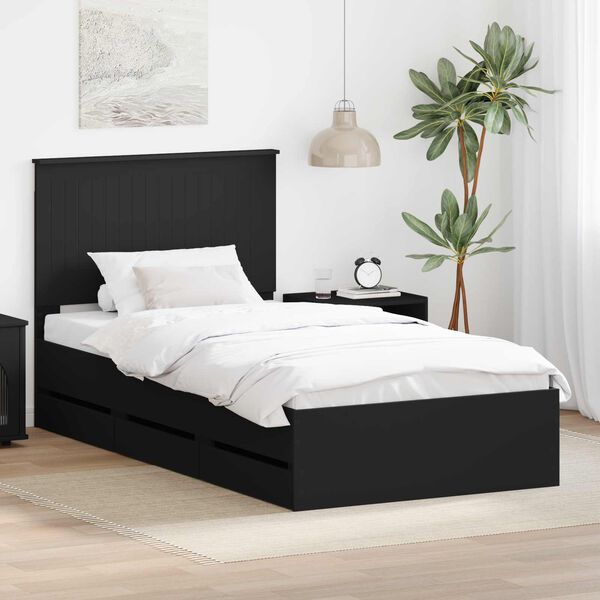 vidaXL Bed Frame with Drawer Black 100 x 200 cm Engineer Wood