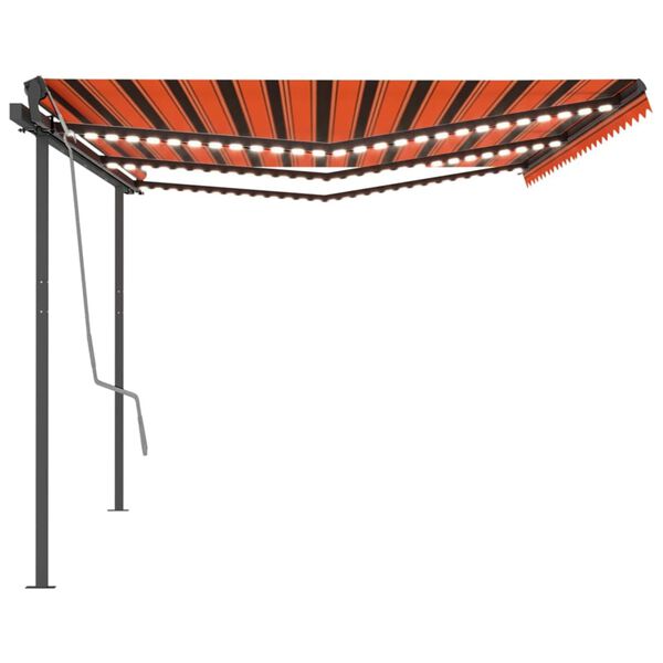 vidaXL Manual Retractable Awning with LED 6x3 m Orange and Brown