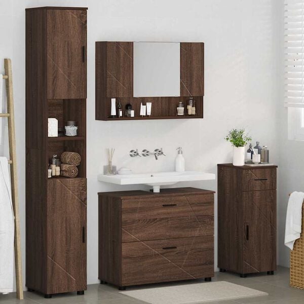 vidaXL Bathroom Furniture Set with Drawer with Shelf 4 pcs Brown Oak