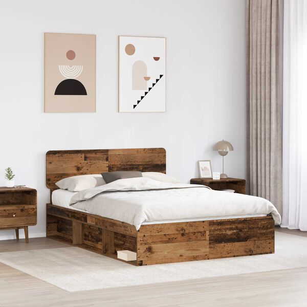 vidaXL Bed Frame with Headboard Old Wood 140 x 190 cm Solid Pine Wood