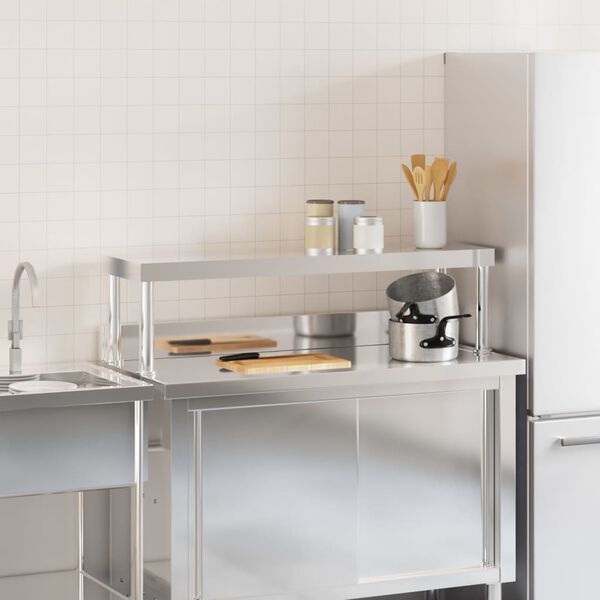 vidaXL Work Table Overshelf 110x30x35 cm Stainless Steel