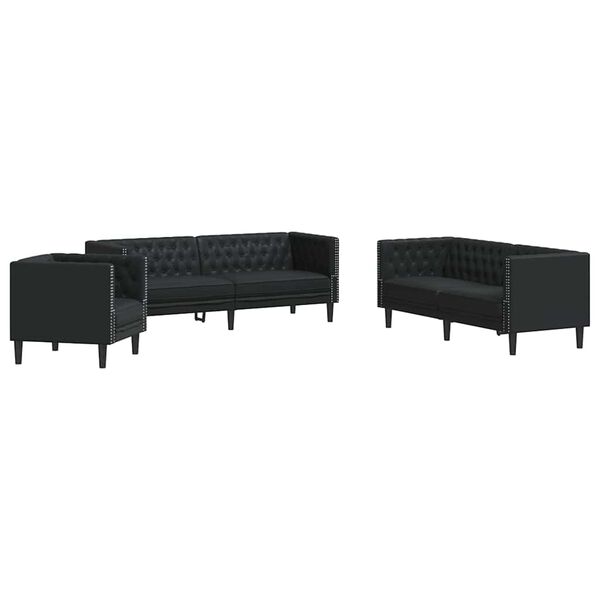 vidaXL Living Room Couch 3 pcs Black 194 x 74.5 x 70.5 cm Faux Leather