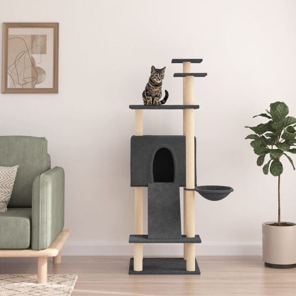 vidaXL Cat Tree with Sisal Scratching Posts Dark Grey 153 cm