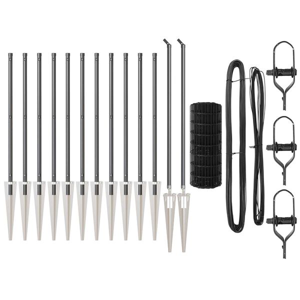 vidaXL Fence with Post Grey 1 x 25 m Steel and PVC