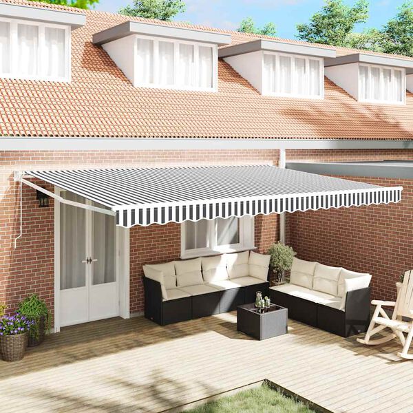 vidaXL Retractable Awning Anthracite and White 5x3 m Fabric&Aluminium