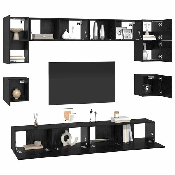 vidaXL TV Cabinet Set Wall-mounted 8 pcs Black Oak Engineered Wood