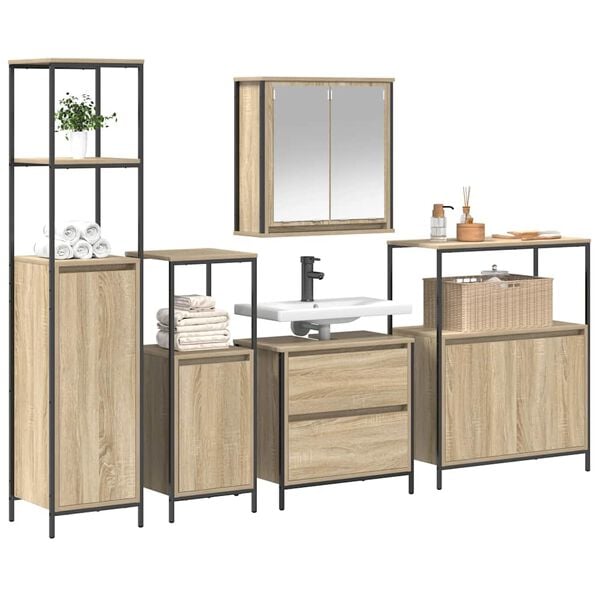 vidaXL 2 Piece Bathroom Furniture Set Sonoma Oak Engineered Wood