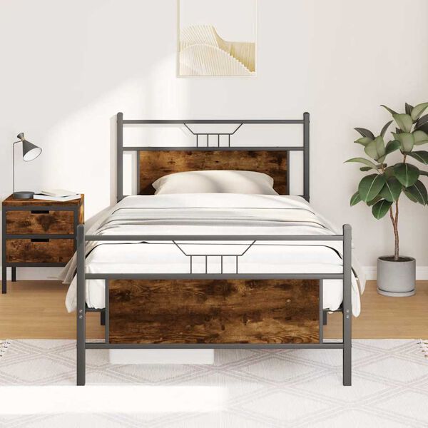 vidaXL Bed Frame without Mattress Smoked Oak 100x200 cm Engineered Wood
