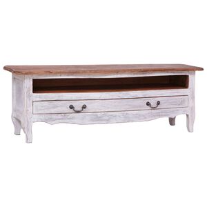 vidaXL TV Cabinet | White and natural wood | Solid mahogany wood | Medium