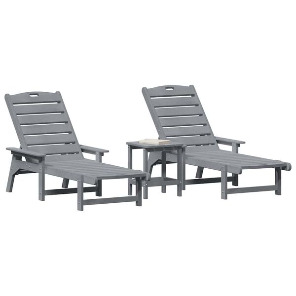 vidaXL Sun Lounger Reclining 3 pcs Light Grey Polyethylene