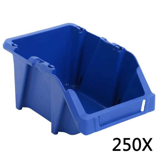 vidaXL 250 pcs Stackable Storage Bins 103x165x76 mm Blue