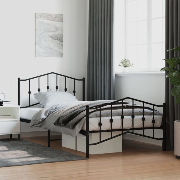 vidaXL Metal Bed Frame without Mattress with Footboard&nbsp;Black 107x203cm