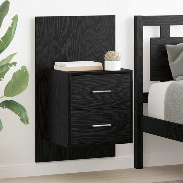 vidaXL Wall-mounted Bedside Cabinet with Drawer 2 pcs Black Oak