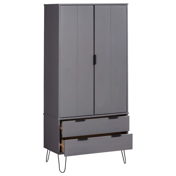 vidaXL Wardrobe New York Grey Solid Pine Wood